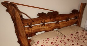 'Needle and thread' Burr Elm Bed Canopy left